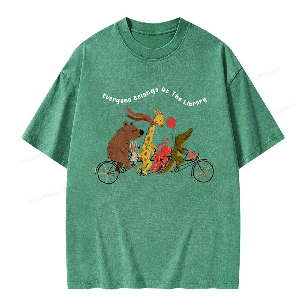 Pagewings Everyone Belongs At The Library Unisex Washed T-shirt