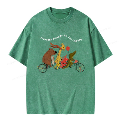 Pagewings Everyone Belongs At The Library Unisex Washed T-shirt