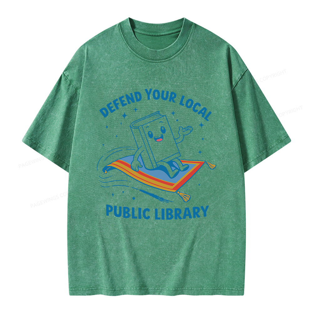 Pagewings Defend Your Local Public Library Unisex Washed T-shirt