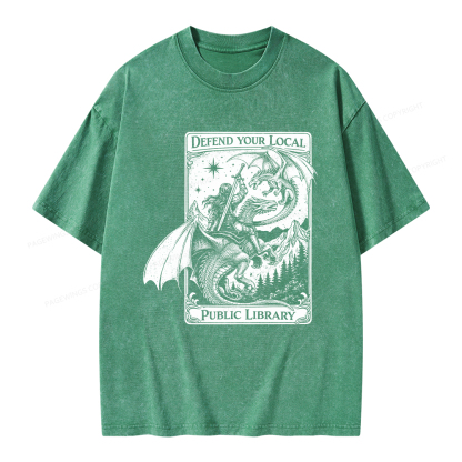 Pagewings Defend Your Local Public Library Unisex Washed T-shirt
