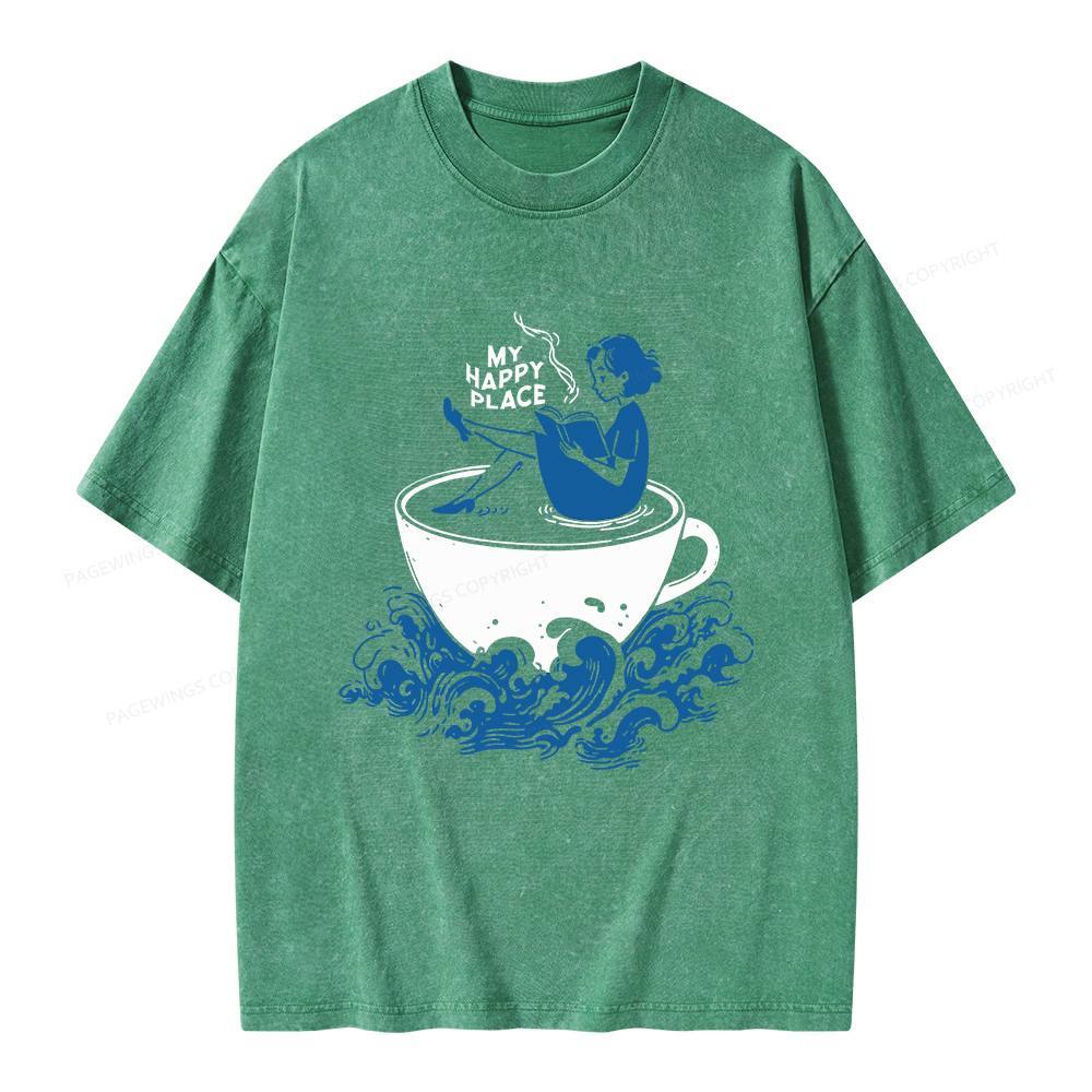 Pagewings My Happy Place Unisex Washed T-shirt