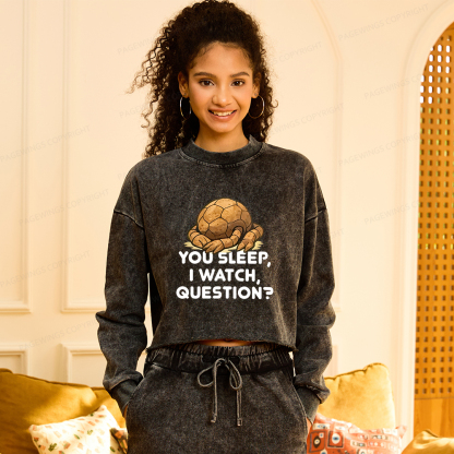 Pagewings You Sleep I Watch Washed Crop Sweatshirt