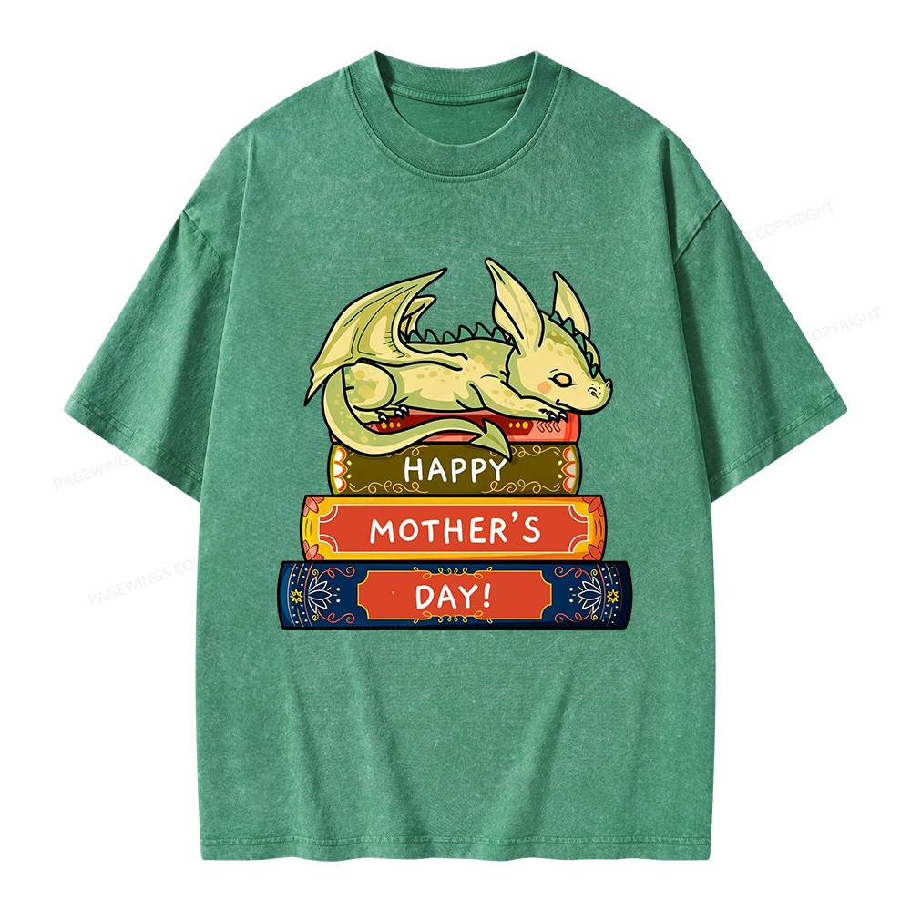 Pagewings Book Dragon Happy Mother's Day Unisex Washed T-shirt