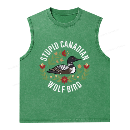 Pagewings Stupid Canadian Wolf Bird Unisex Washed Tank Top