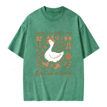 Pagewings Sorry I'm Late I Was Lost In A Book Unisex Washed T-shirt