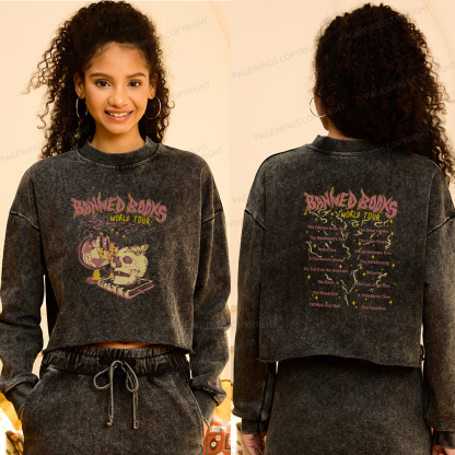 Pagewings Banned Books World Tour Women Washed Crop Sweatshirt