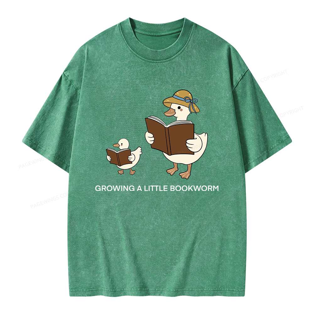 Pagewings Growing A Little Bookworm Unisex Washed T-shirt
