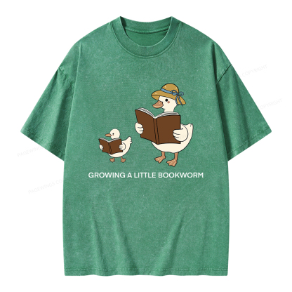Pagewings Growing A Little Bookworm Unisex Washed T-shirt