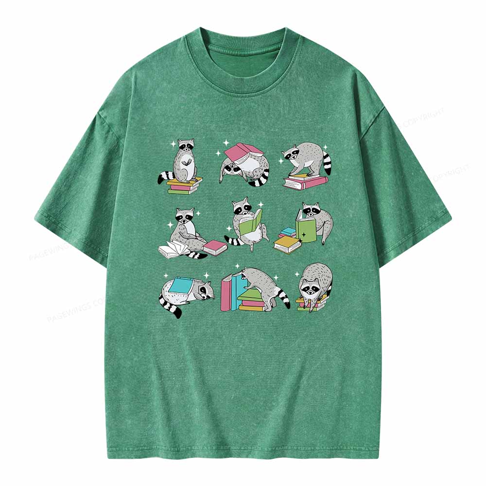 Pagewings Funny Raccoon Reading Comfort Colors Shirt Unisex Washed T-shirt