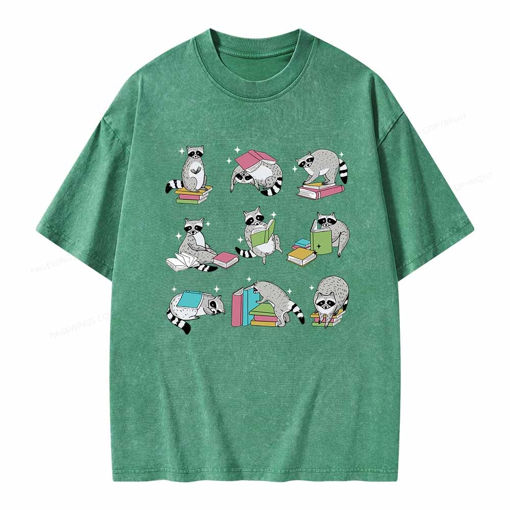 Pagewings Funny Raccoon Reading Comfort Colors Shirt Unisex Washed T-shirt