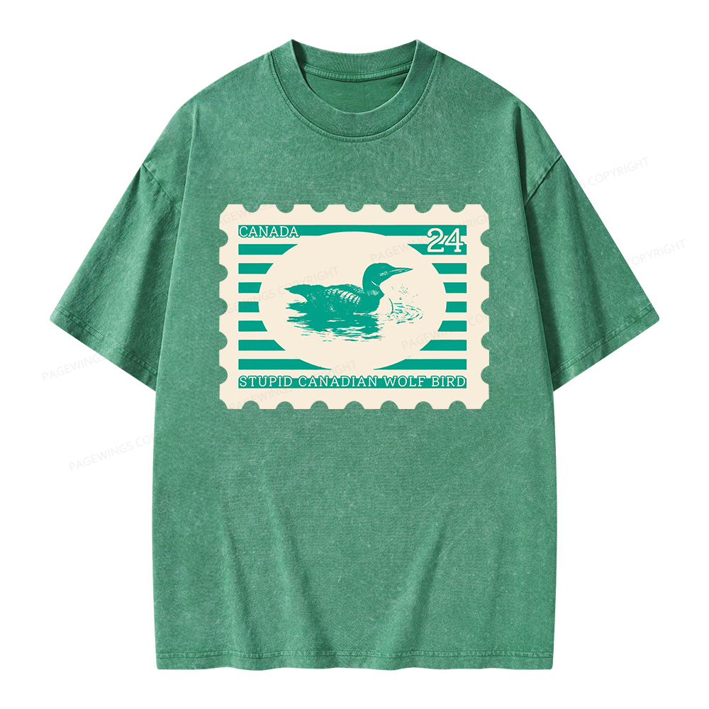 Pagewings Stupid Canadian Wolf Bird Unisex Washed T-shirt