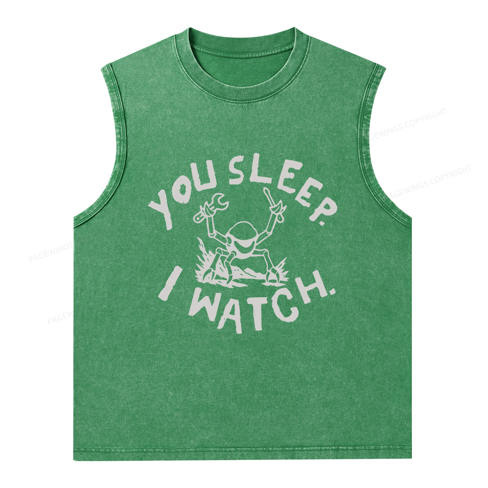 Pagewings You Sleep I Watch Unisex Washed Tank Top