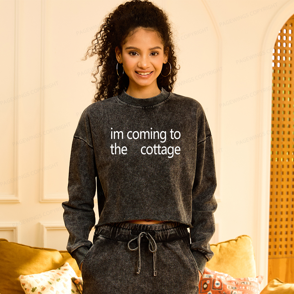 Pagewings Im Coming To The Cottage Washed Crop Sweatshirt