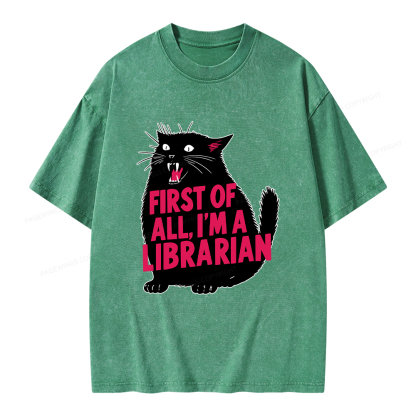 Pagewings First of All I'm a Librarian Unisex Washed T-shirt