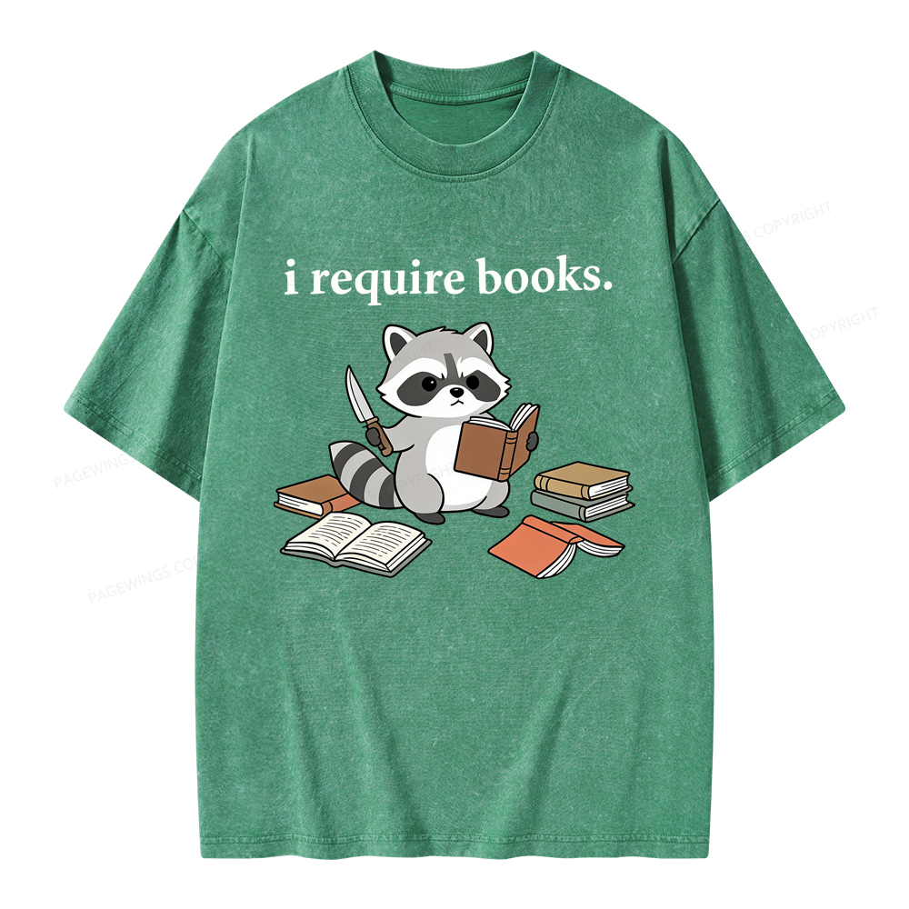 Pagewings I Require Books Unisex Washed T-shirt