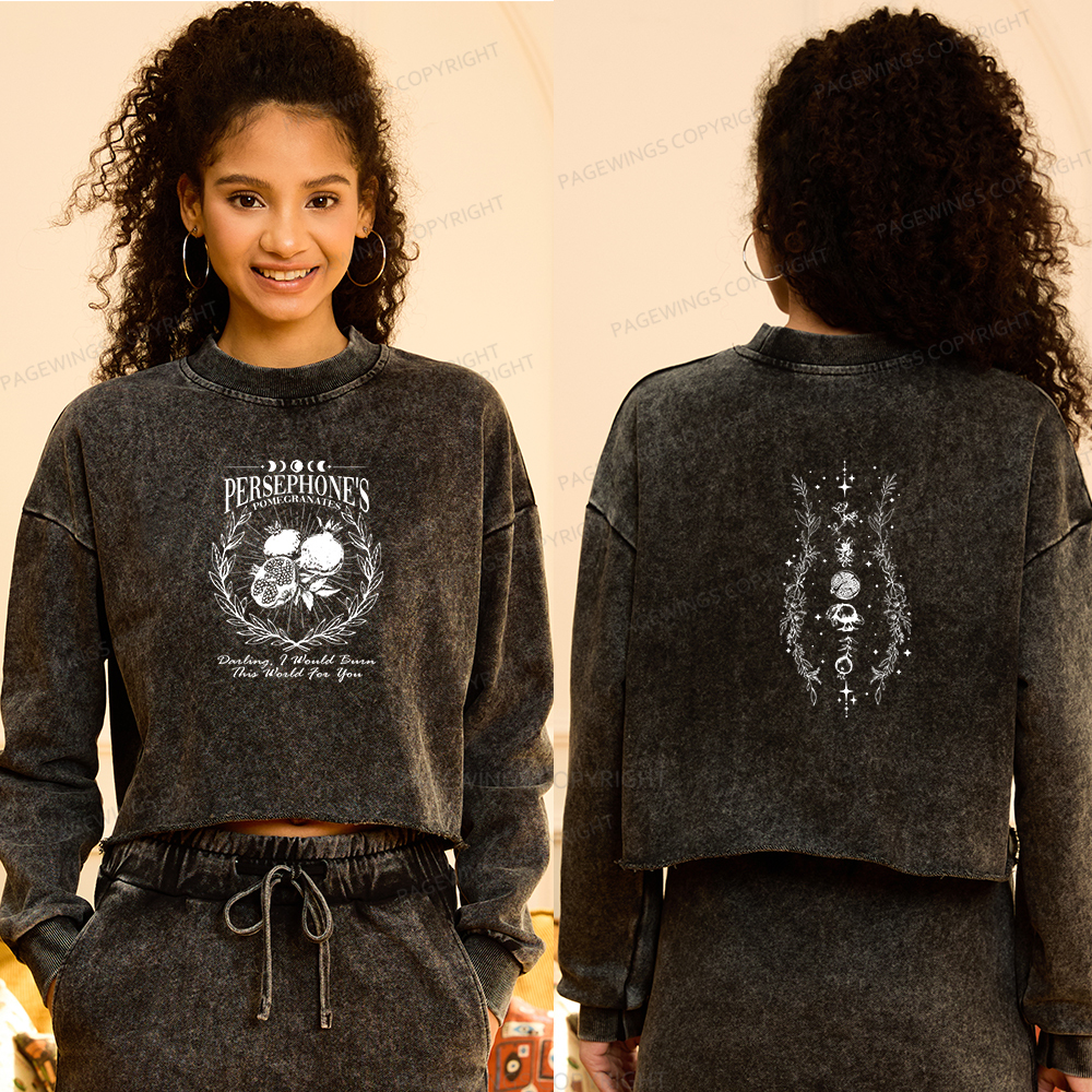 Pagewings Persephone's Pomegranates Washed Crop Sweatshirt