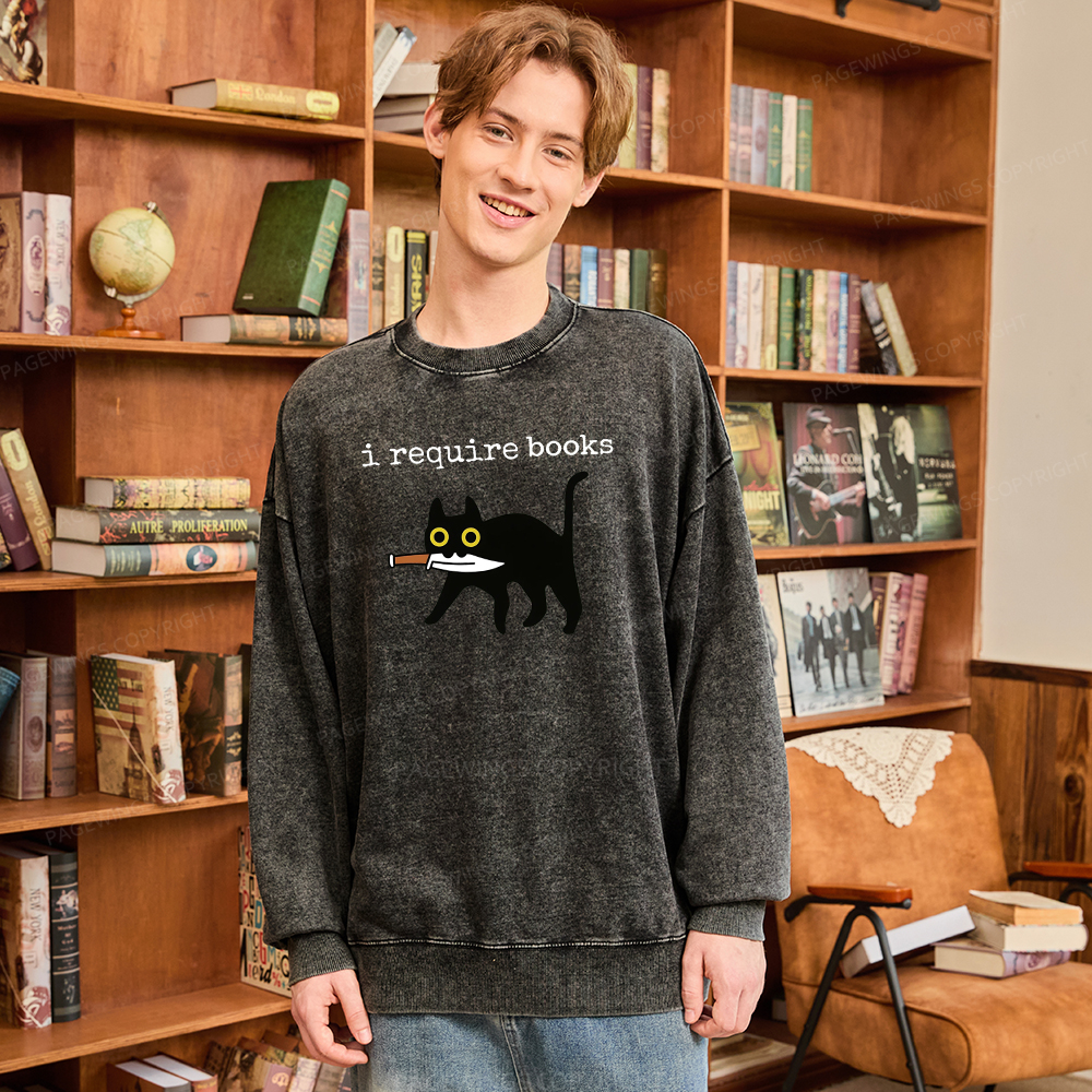 Pagewings I Require Books Unisex Washed Sweatshirt