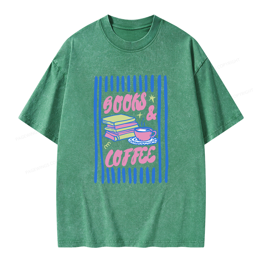 Pagewings Books And Coffee Unisex Washed T-shirt