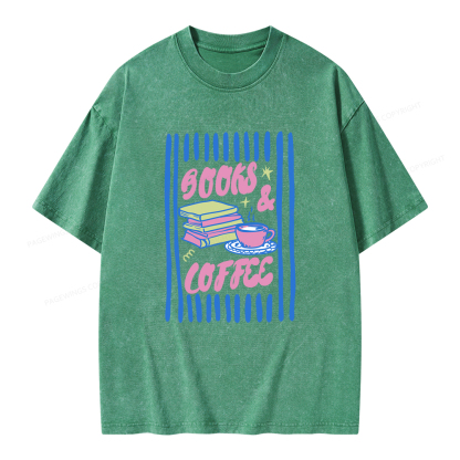 Pagewings Books And Coffee Unisex Washed T-shirt