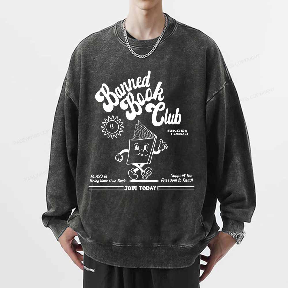 Pagewings Read Banned Books Unisex Washed Sweatshirt