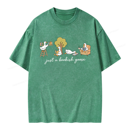 Pagewings Just A Bookish Goose Unisex Washed T-shirt