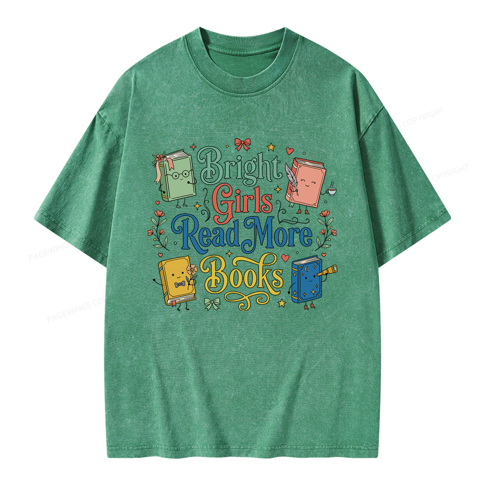Pagewings Bright Girls Read More Books Unisex Washed T-shirt
