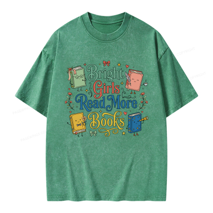 Pagewings Bright Girls Read More Books Unisex Washed T-shirt