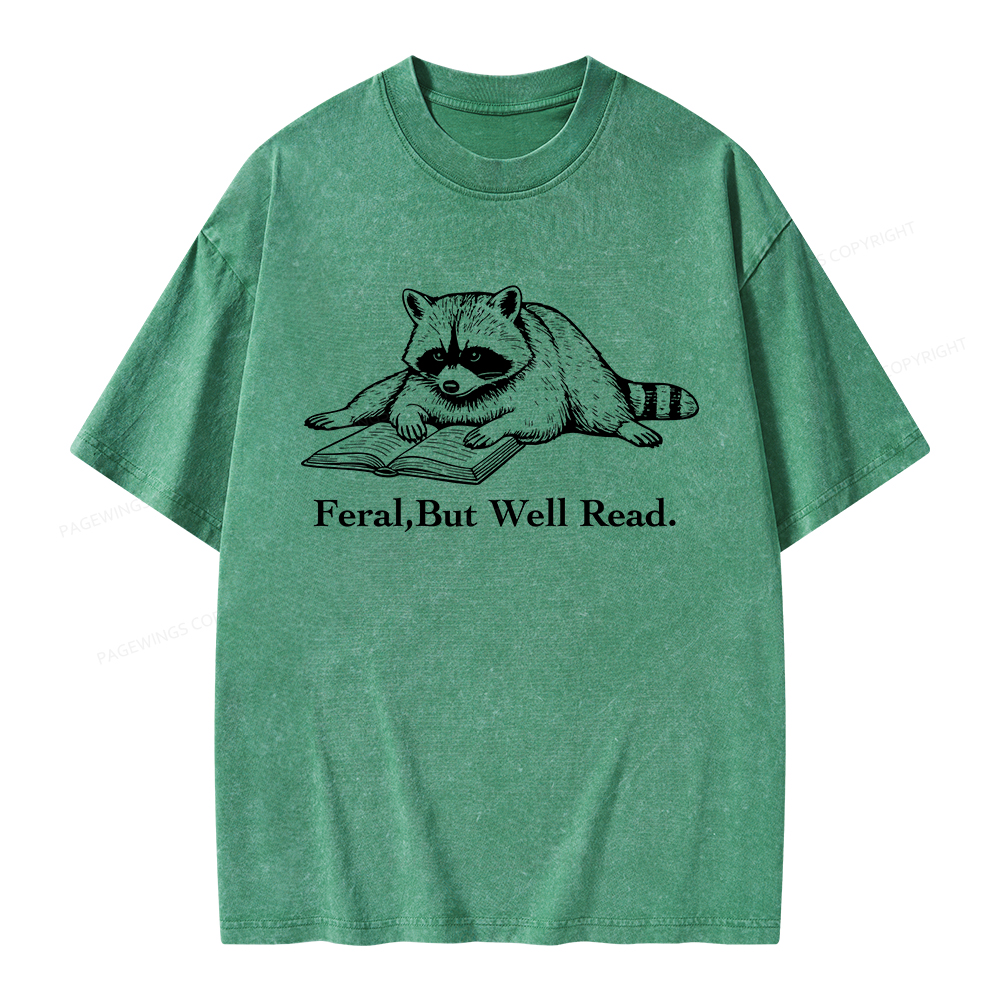 Pagewings Bookish Feral Raccoon Unisex Washed T-shirt