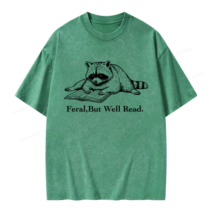 Pagewings Bookish Feral Raccoon Unisex Washed T-shirt