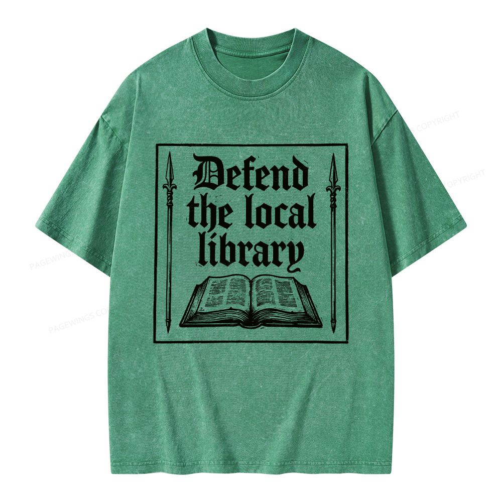 Pagewings Defend Your Local Public Library Unisex Washed T-shirt