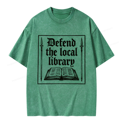 Pagewings Defend Your Local Public Library Unisex Washed T-shirt