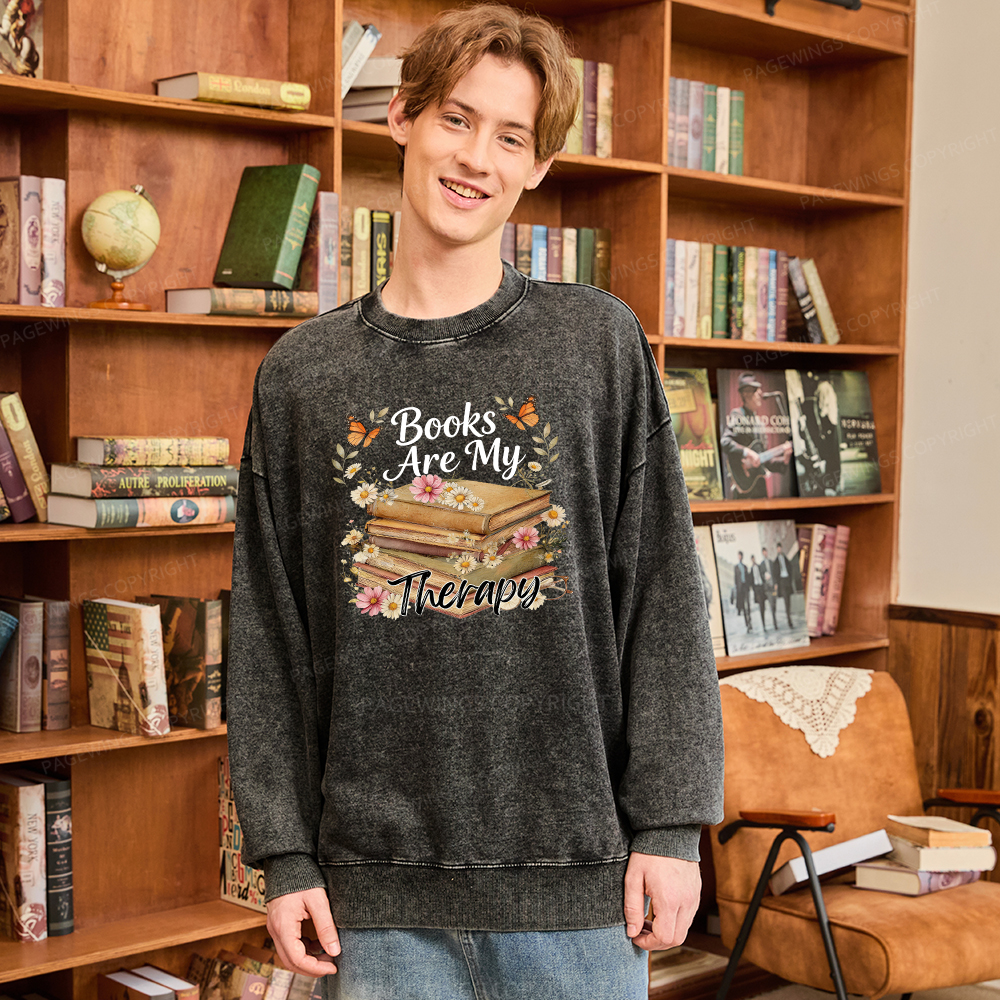 Pagewings Books Are My Therapy Unisex Washed Sweatshirt