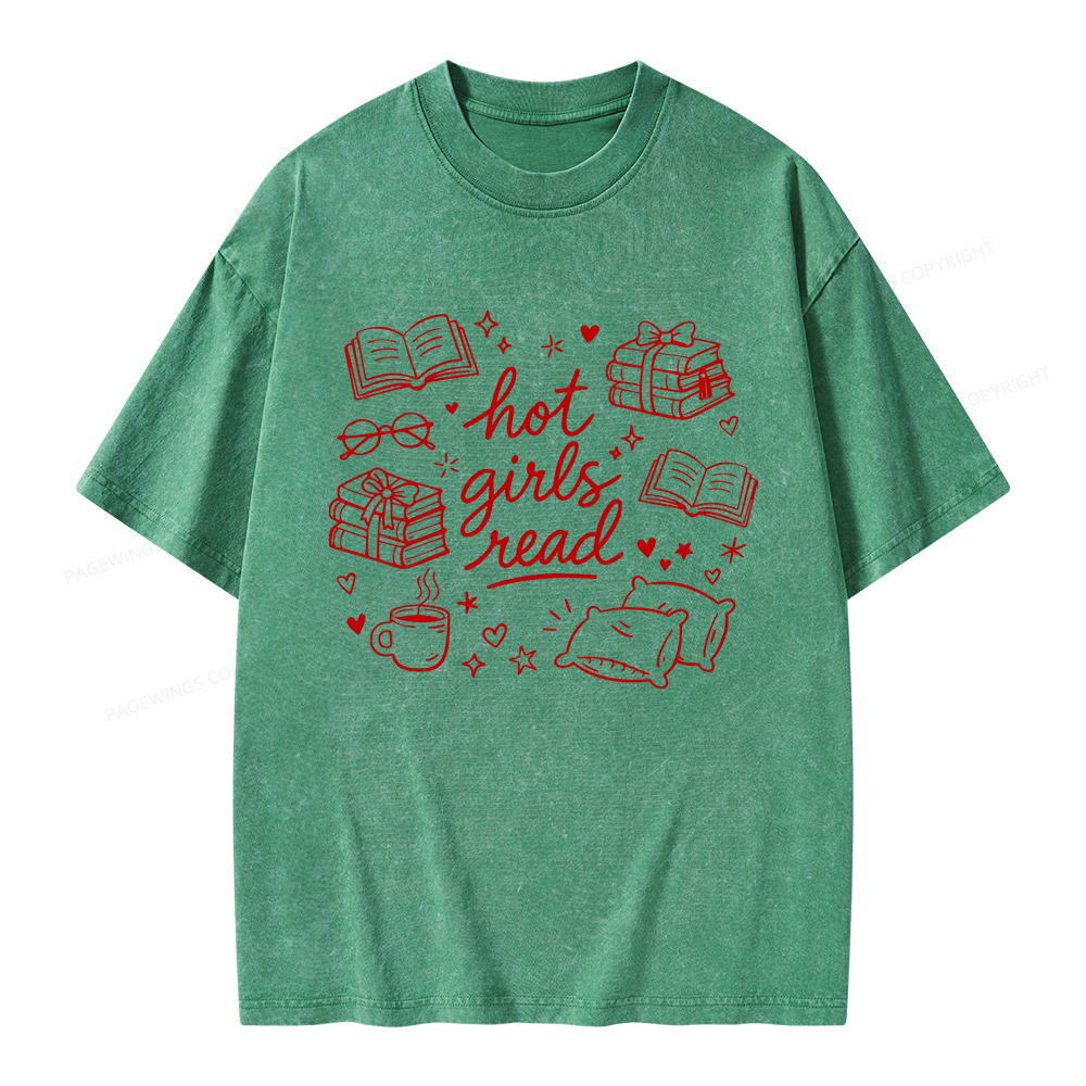 Pagewings Hot Girls Read Unisex Washed T-shirt