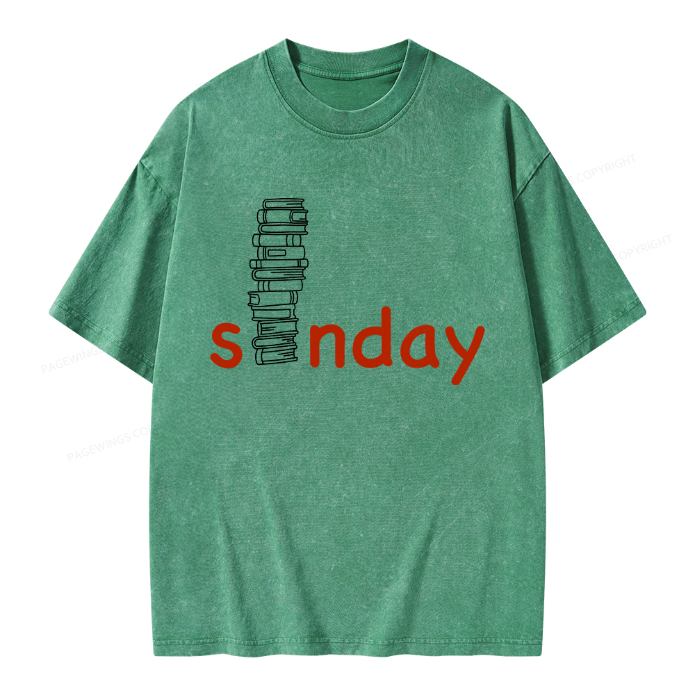 Pagewings Funny Sunday Reading Unisex Washed T-shirt