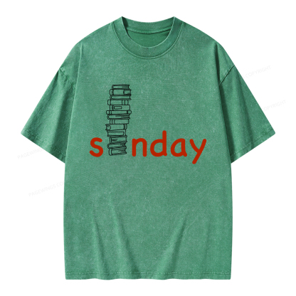 Pagewings Funny Sunday Reading Unisex Washed T-shirt