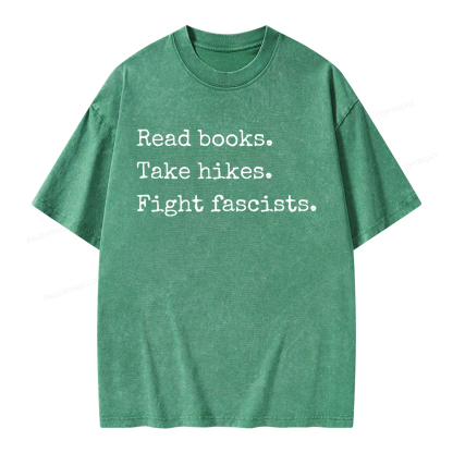 Pagewings Read Books Take Hikes Fight Fascists Unisex Washed T-shirt
