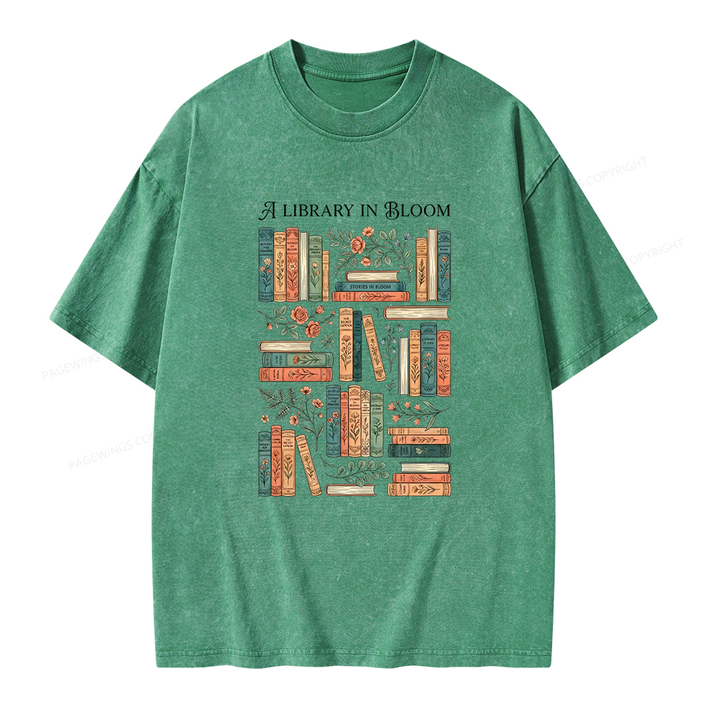 Pagewings A Library In Bloom Unisex Washed T-shirt