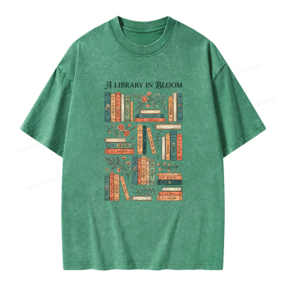 Pagewings A Library In Bloom Unisex Washed T-shirt