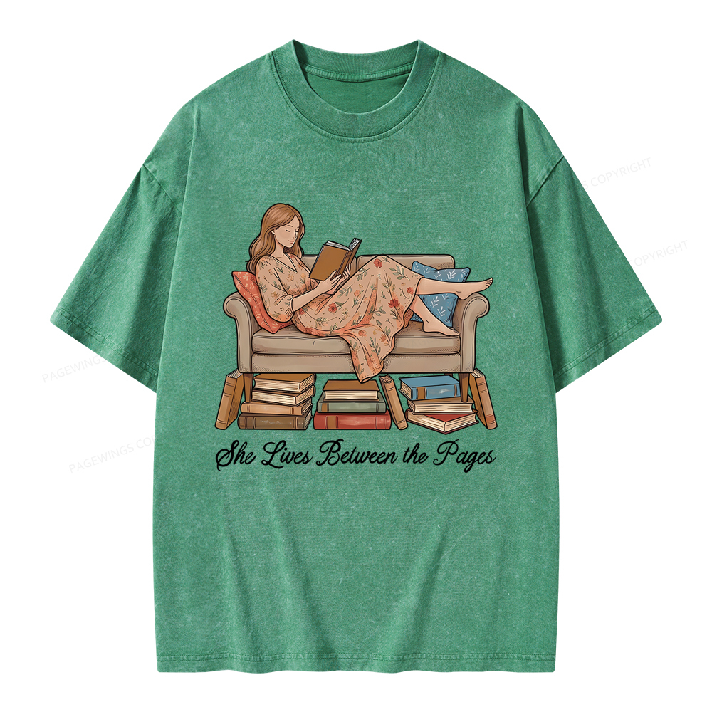 Pagewings She Lives Between the Pages Unisex Washed T-shirt