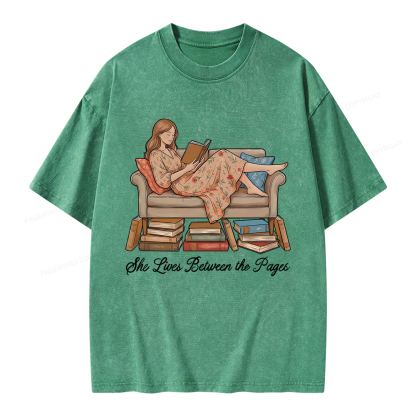 Pagewings She Lives Between the Pages Unisex Washed T-shirt