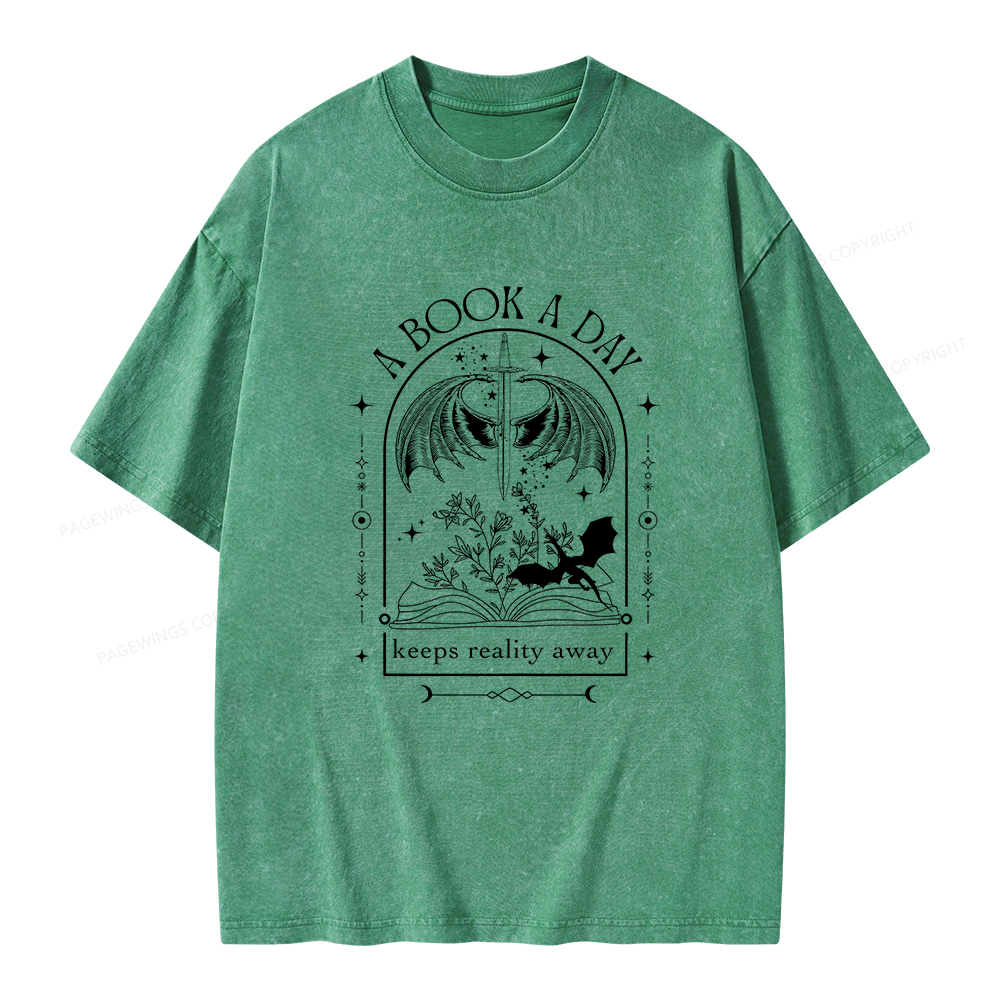 Pagewings A Book a Day Dragon Washed T-shirt-Pagewings sale