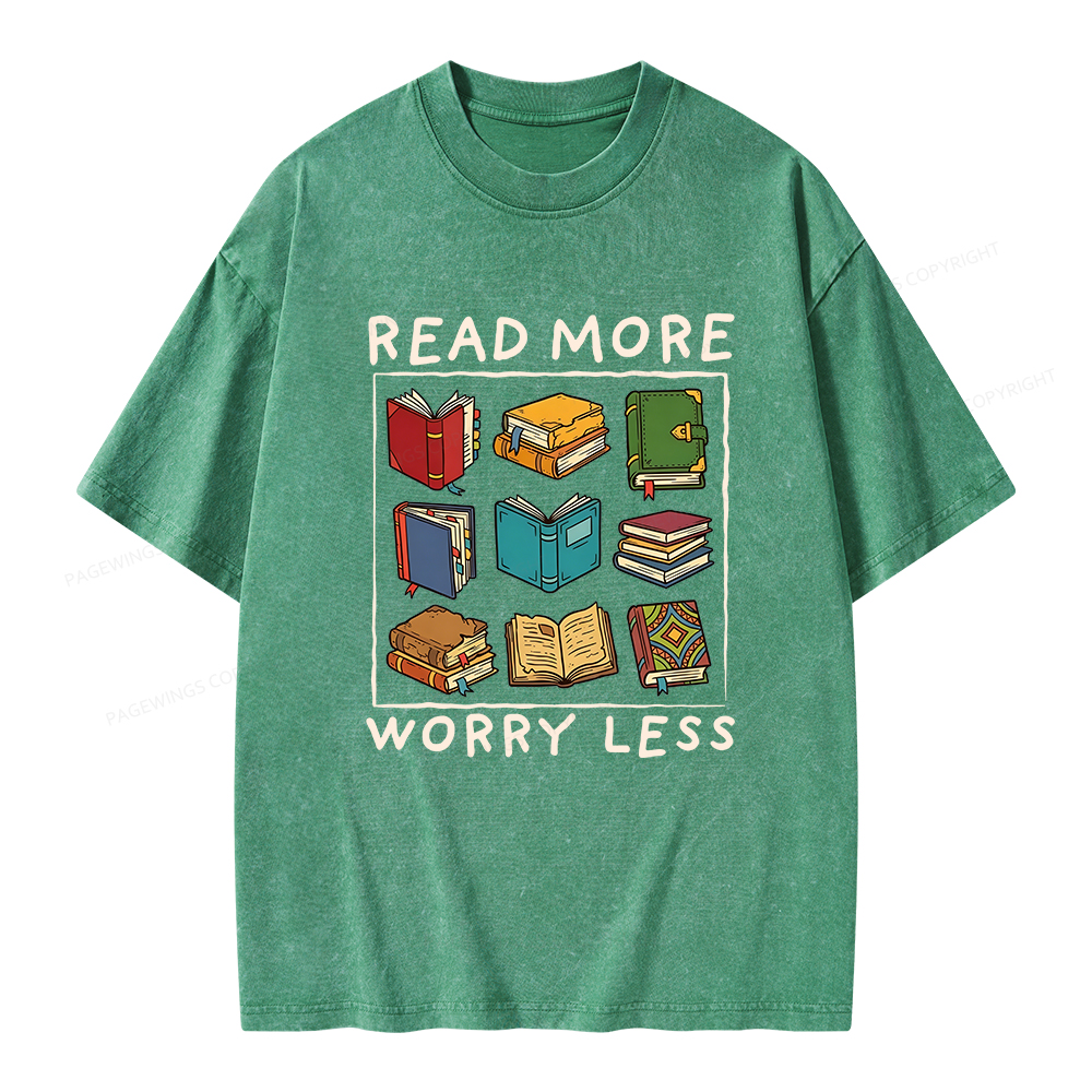 Pagewings Read More Worry Less Unisex Washed T-shirt