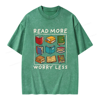 Pagewings Read More Worry Less Unisex Washed T-shirt