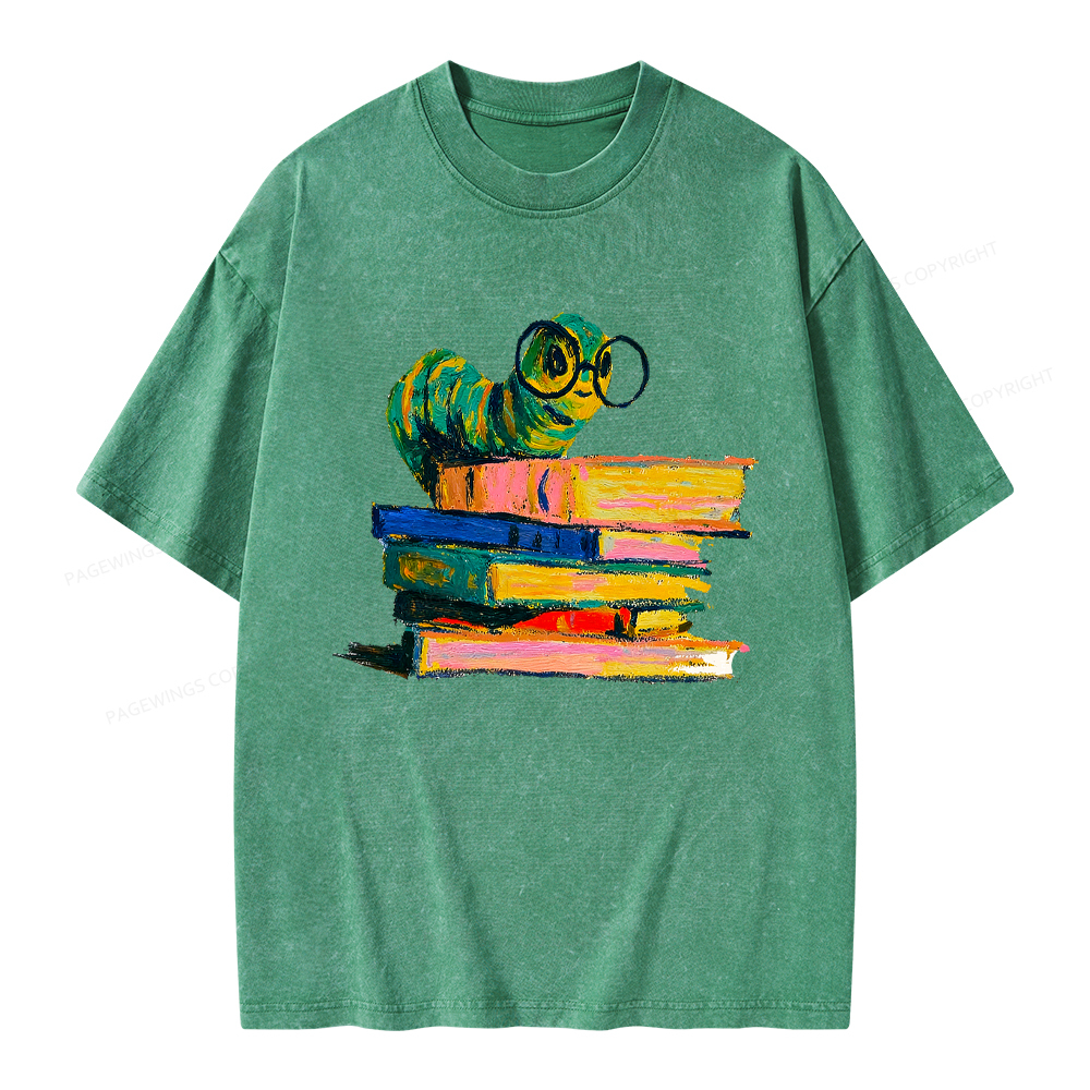 Pagewings Cute Bookworm Unisex Washed T-shirt