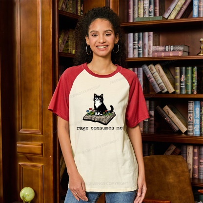 Pagewings Rage Consumes Me Raglan T-shirt