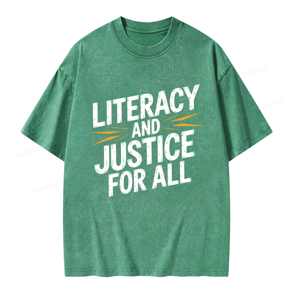 Pagewings Literacy And Justice For All Unisex Washed T-shirt