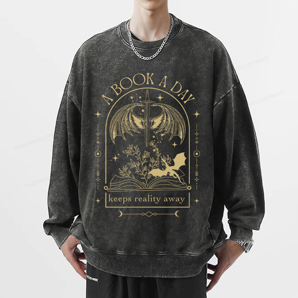 Pagewings A Book a Day Dragon Unisex Washed Sweatshirt