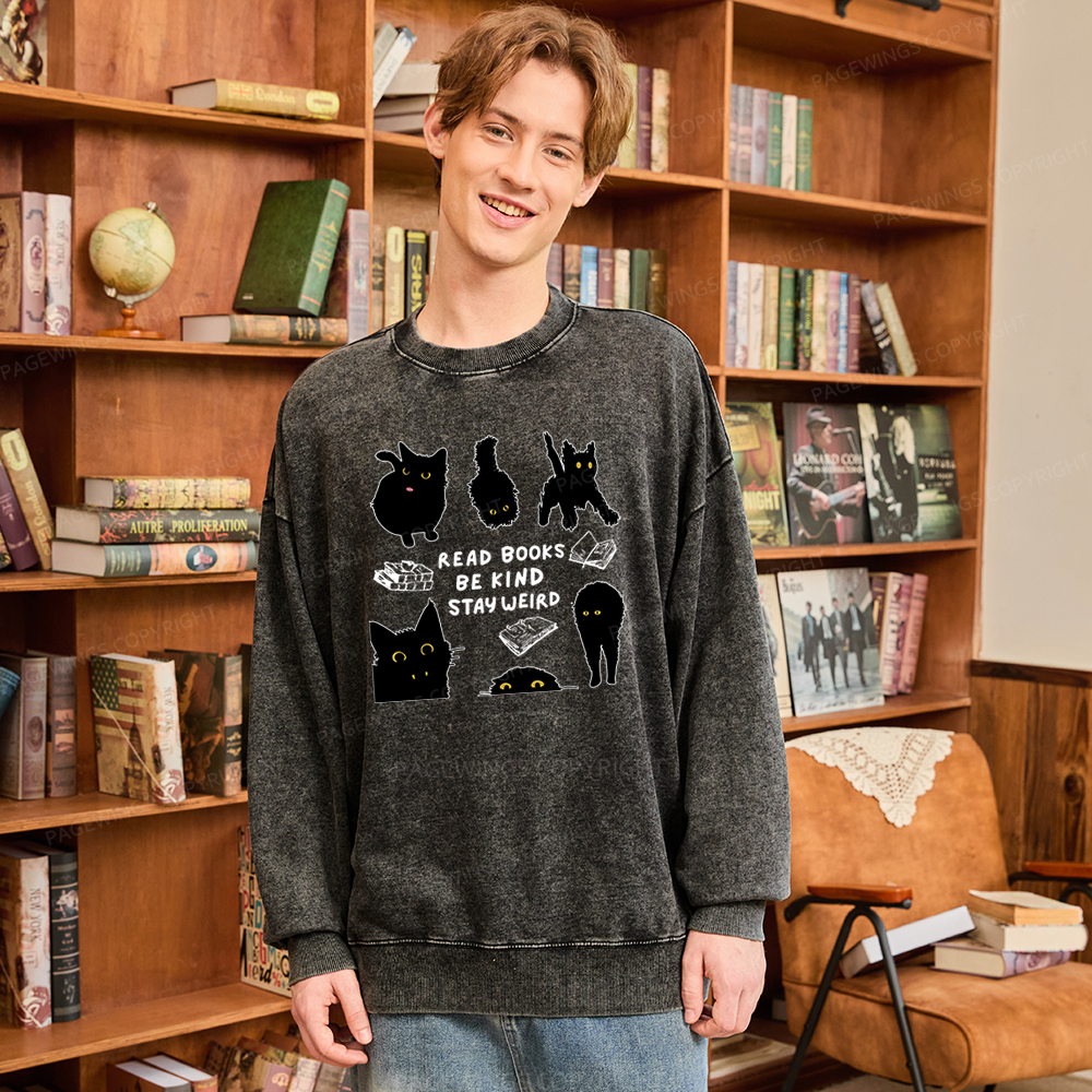 Pagewings Read Books Be Kind Stay Weird Unisex Washed Sweatshirt