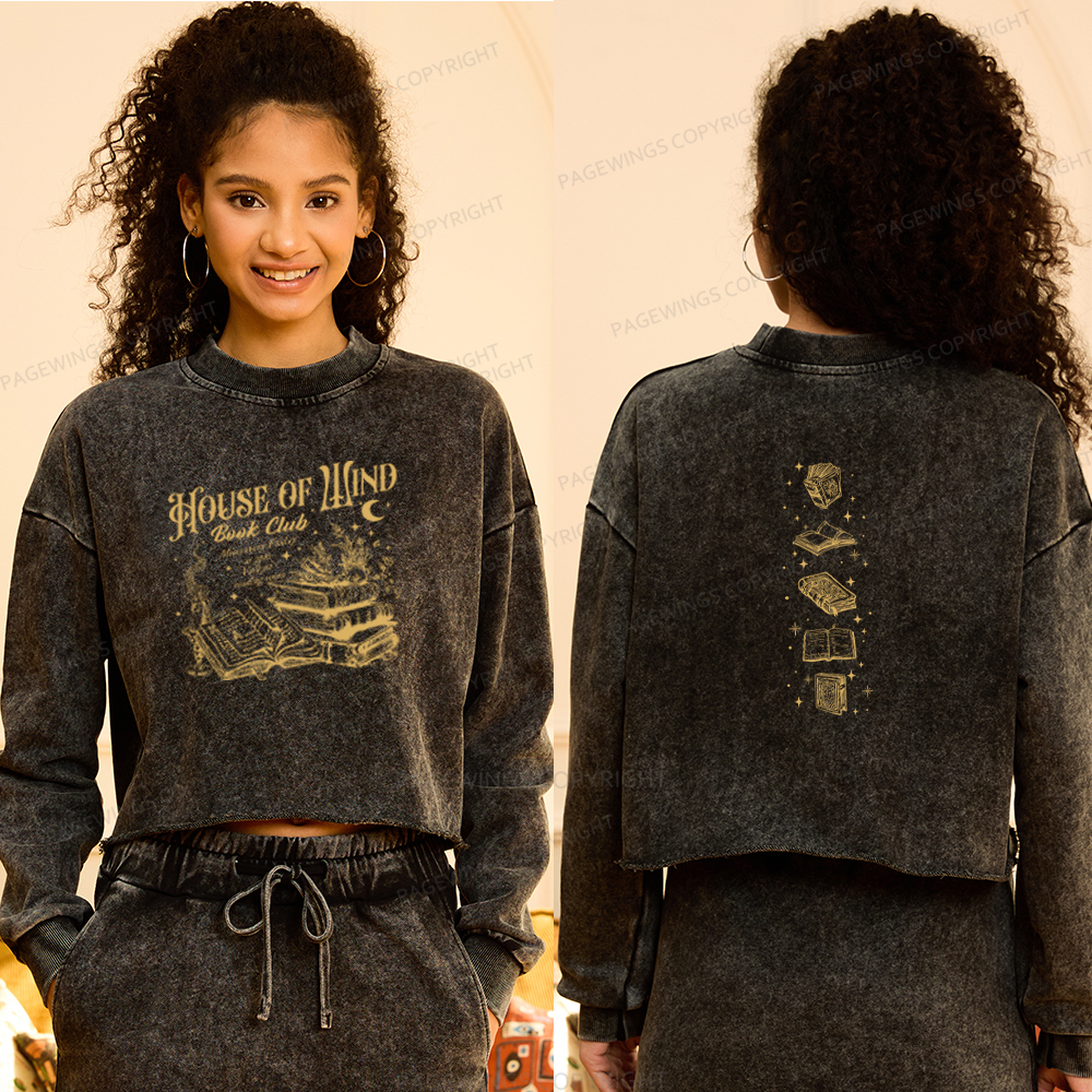 Pagewings Fantasy Books Lover Washed Crop Sweatshirt