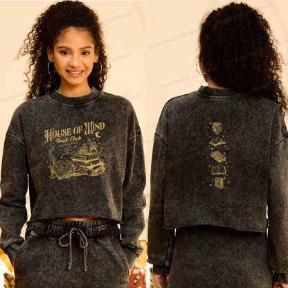 Pagewings Fantasy Books Lover Washed Crop Sweatshirt